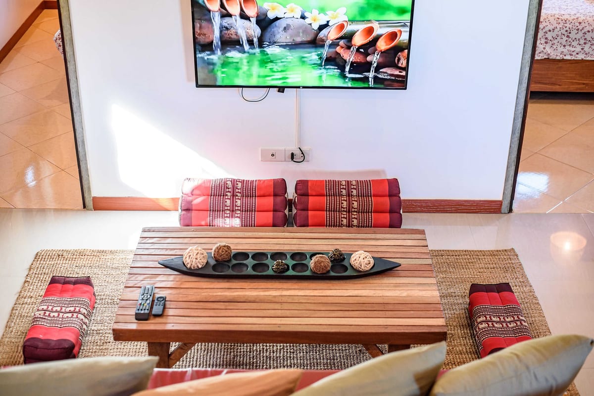 living room Sofa overview — 2nd floor of Villa Siam Lanna, private pool villa in Koh Lanta